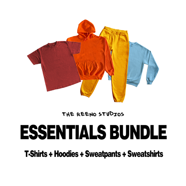 ESSENTIALS BUNDLE: T-Shirt + Hoodie + Sweatpants + Sweatshirt Mockup Pack
