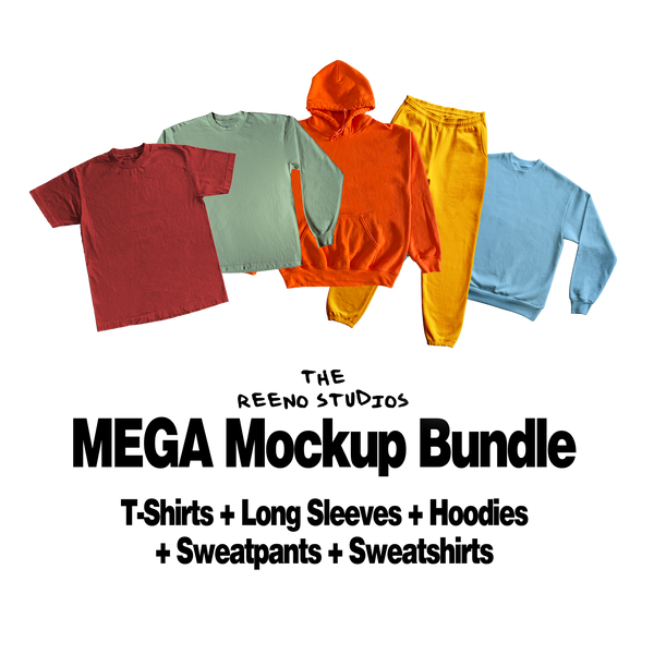 MEGA BUNDLE: T-Shirt + Long Sleeve + Hoodie + Sweatpants + Sweatshirt Mockup Pack